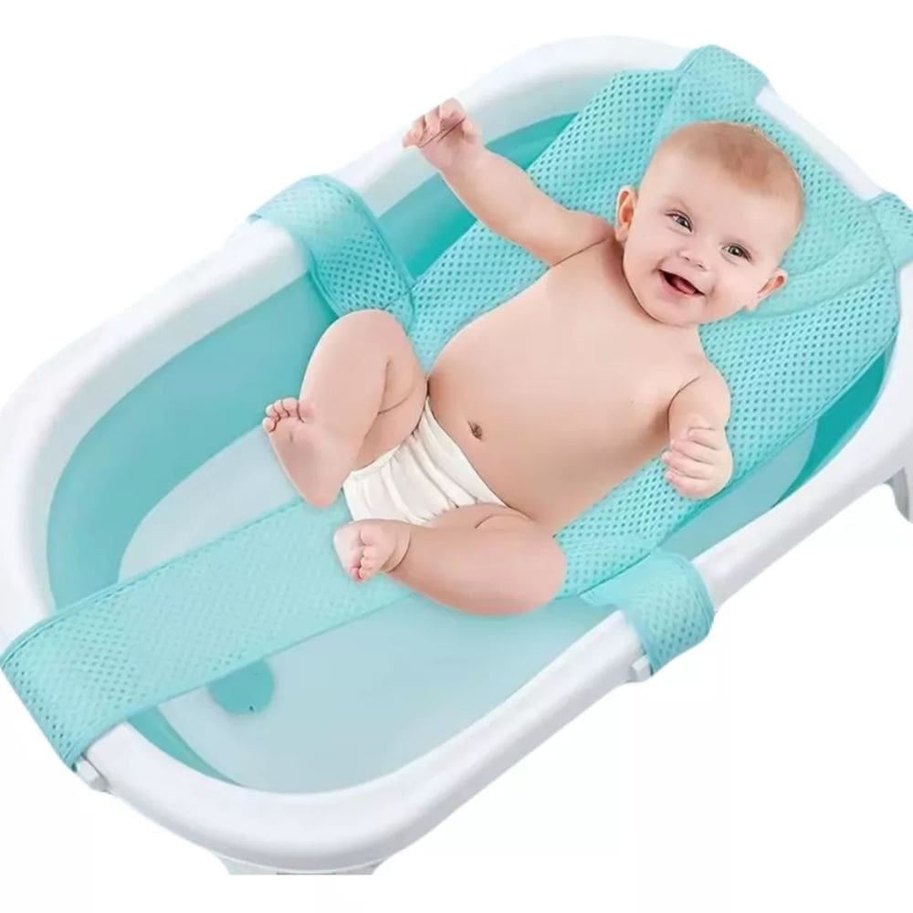 Banheira De Bebe Dobrável Retrátil Baby 31L Azul C/ Almofada