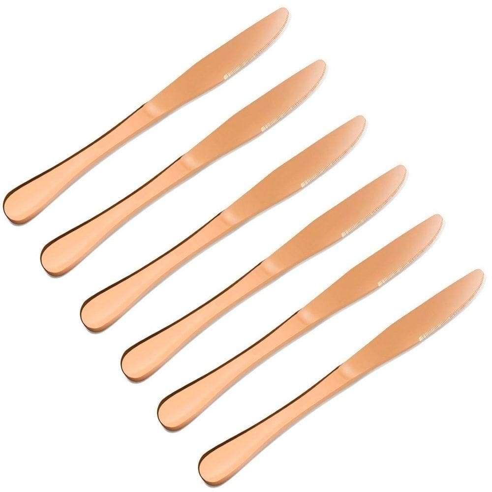 Conjunto 6pçs Facas Refeição Inox Rose Gold Luxo Rústico