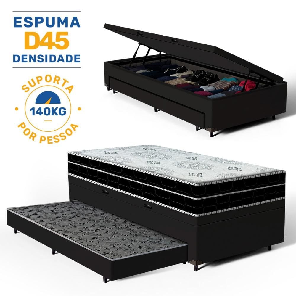 Cama Box Baú com Colchão de Espuma D45 Pillow In Anjos OrtoConfort + Auxiliar Unique Solteiro 88cm