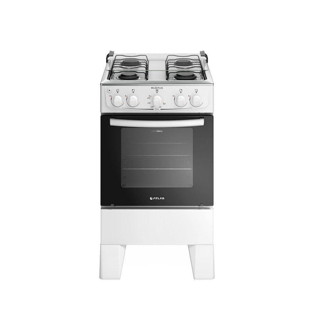 Fogão 4 Bocas Com Mesa Inox Milão Plus 30000177 Atlas Branco Bivolt