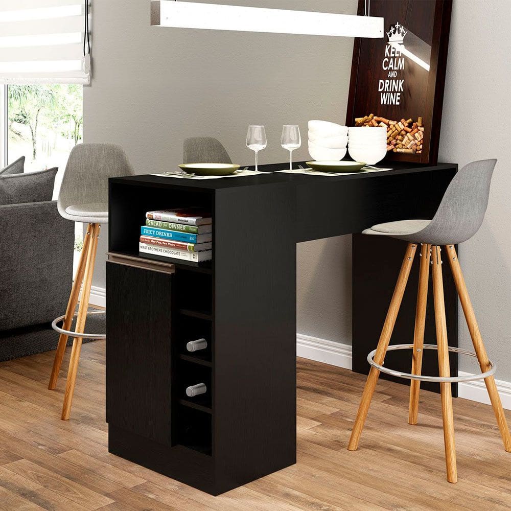 Bancada Ilha de Cozinha Americana 136x92cm 1 Porta Nicho Adega MDP Preto Texturizado 0535 Menu Móveis