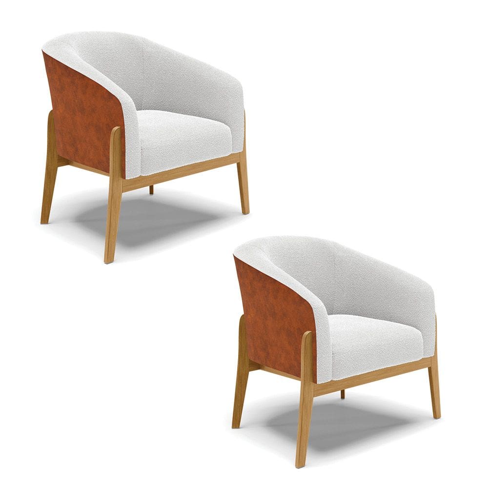 Poltrona Decorativa Base Madeira Kit 2 Stella PU Nozes/Bouclê D03 - D`Rossi