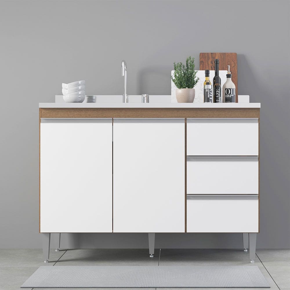 Balcão para Pia de Cozinha Modulada Sabrina 120x88cm MDP Branco 0449 Menu Móveis