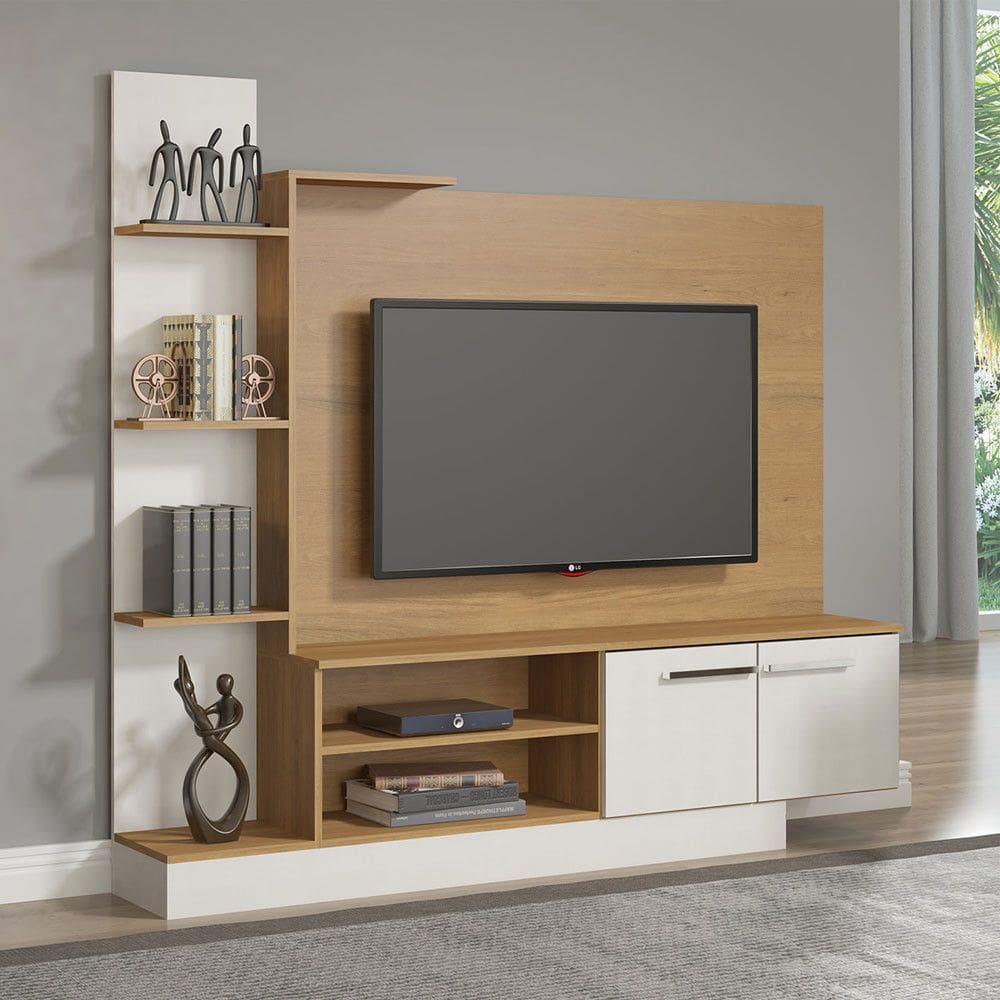 Estante Home TV Cairo Completo para TV 50 Polegadas 165x155cm MDP Carvalho 0633 Menu Móveis
