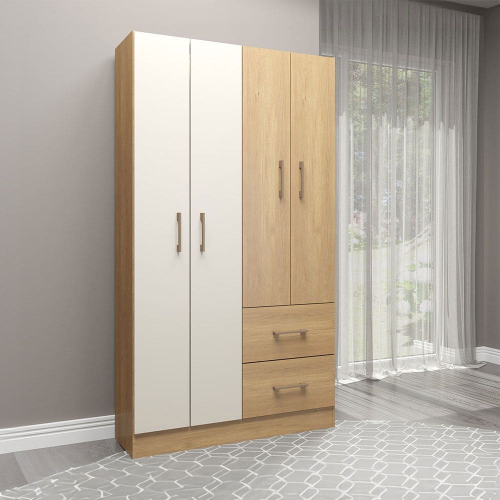 Guarda Roupa Solteiro 4 Portas 2 Gavetas 93x172cm MDP Carvalho 8004 Menu Móveis