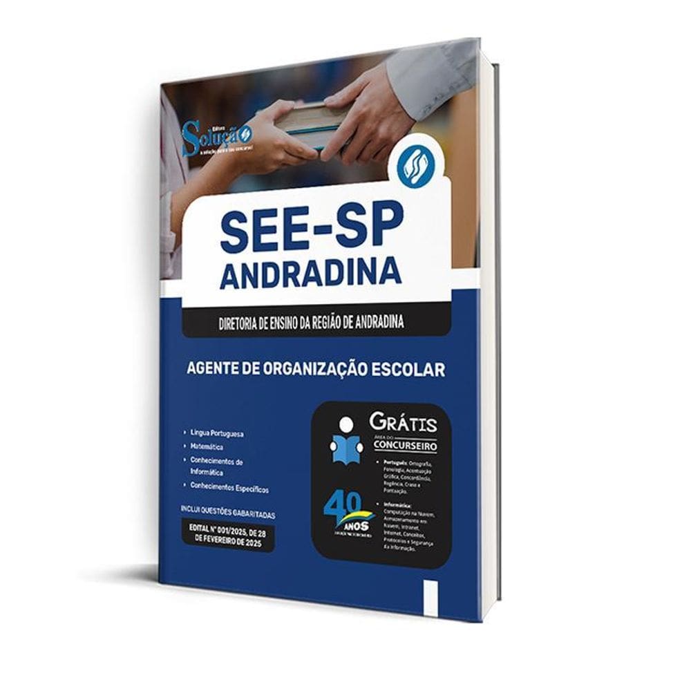 Apostila See Sp Andradina 2025 - Agente Organização Escolar