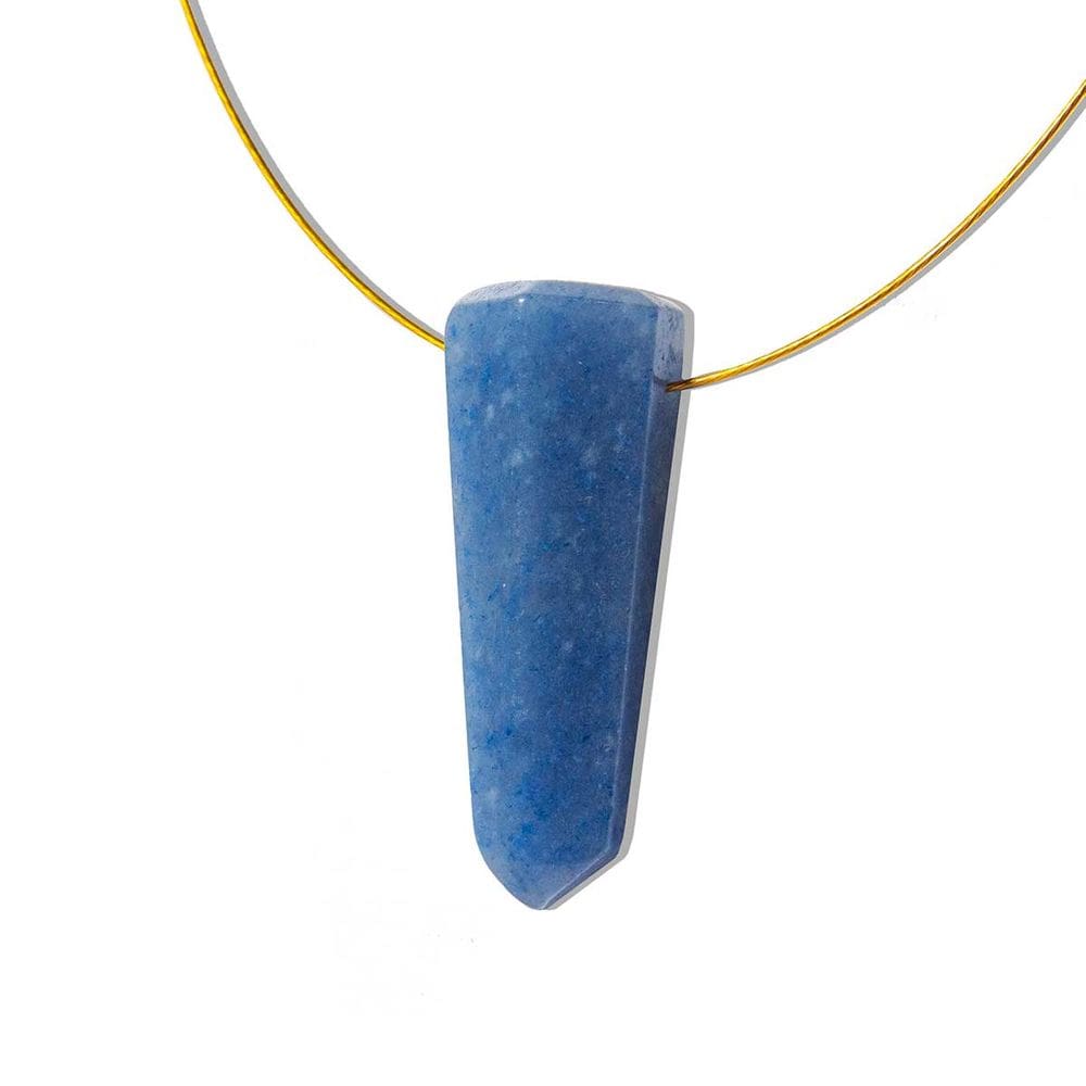 Ponta de Quartzo Azul Lapidado Furado Para Pingente de Colar Furo Vazado Lateral