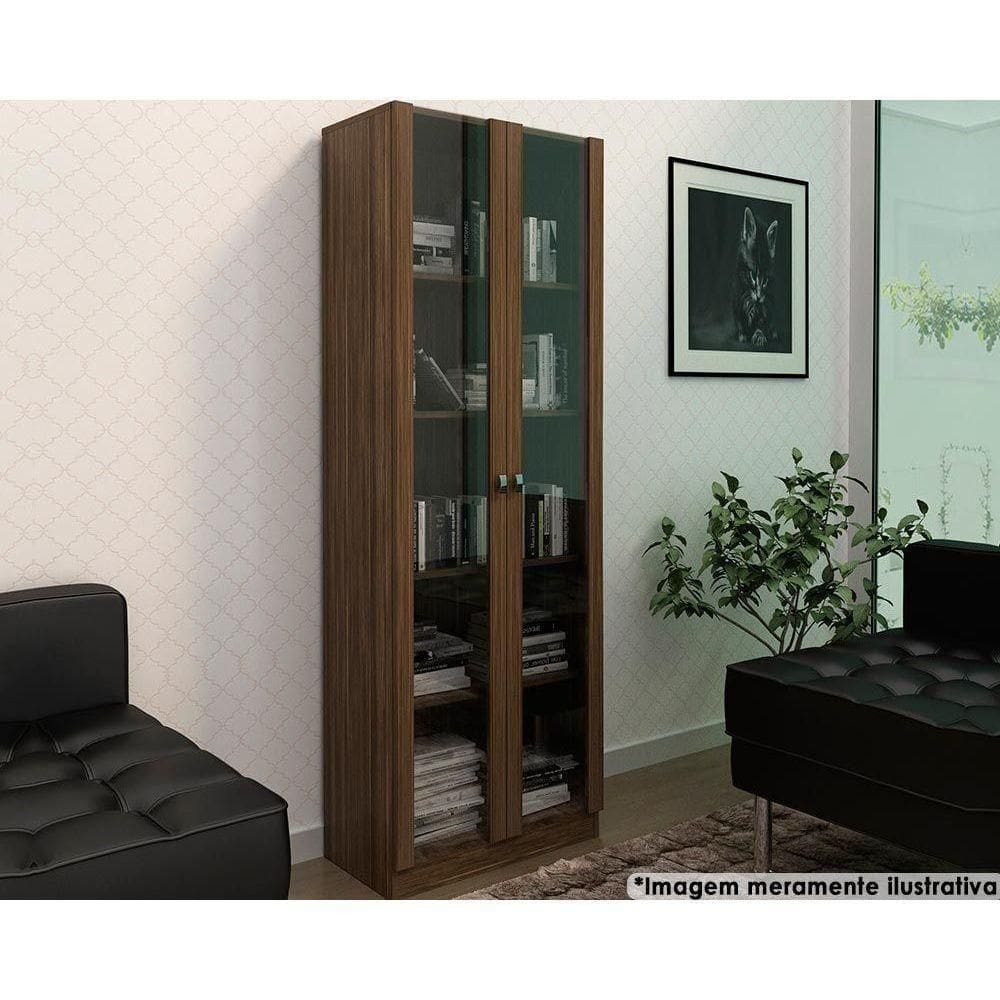 Estante De Escritório Me4115 C- 2 Portas C- Vidro Nogal - Tecno Mobili