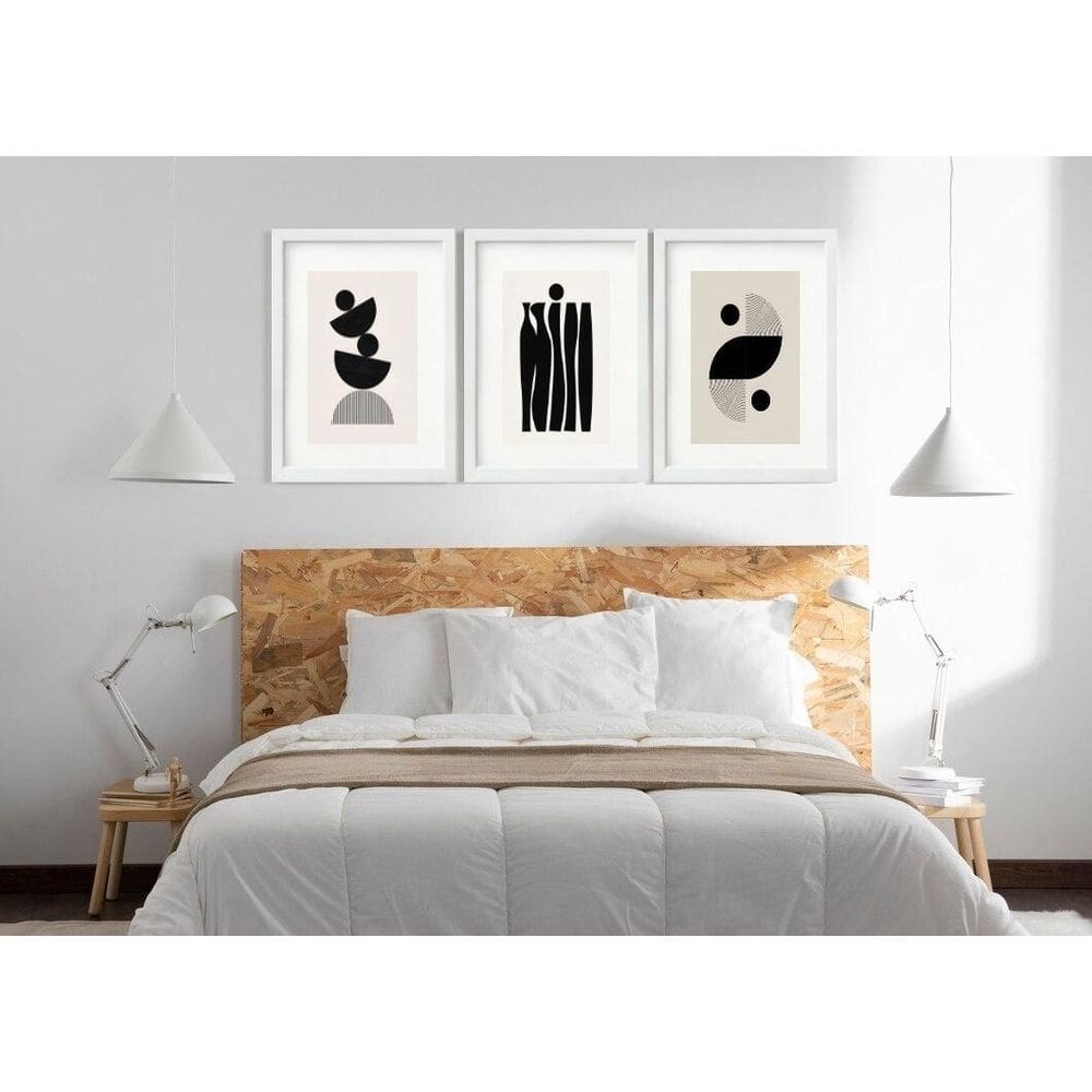 Kit 3 Quadros Grandes Abstratos Formas Pretos 60X48Cm