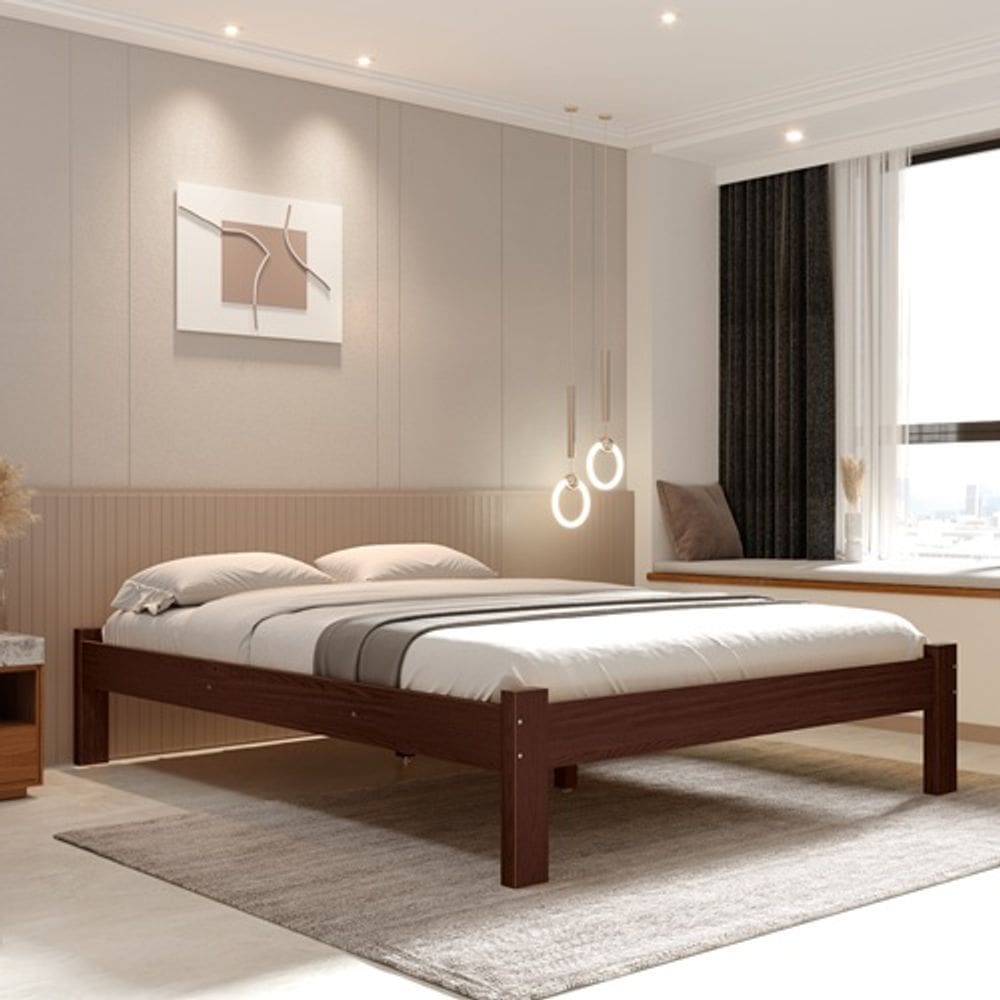 Cama Turca Queen De Madeira Maciça Reforçada Cor Castanho