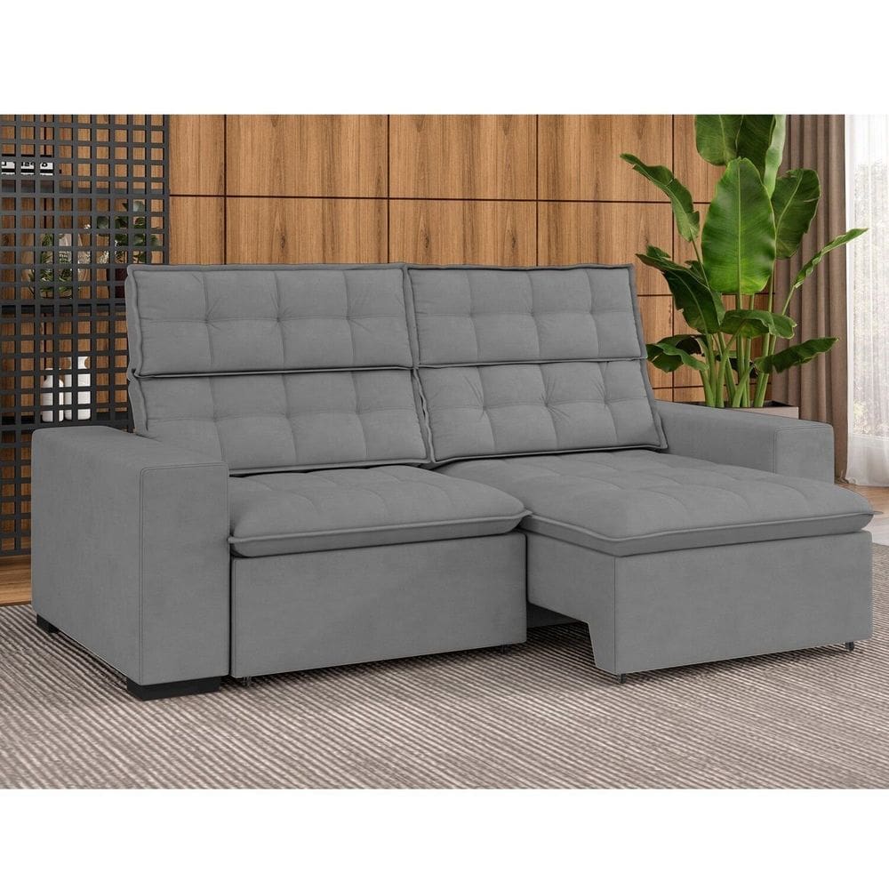 Sofá 4 Lugares Retrátil e Reclinável 250 Cm Ac232 Lugano Cinza