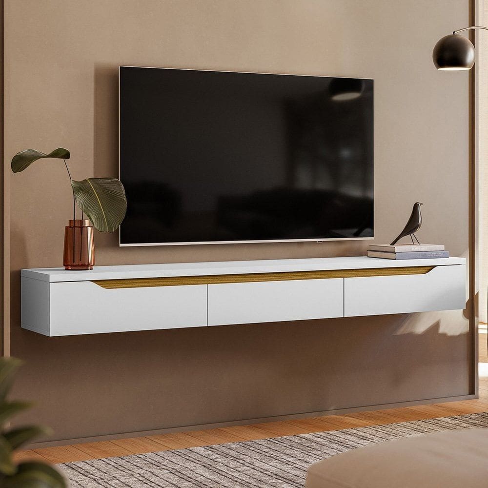 Rack para Tv até 65 Polegadas Suspenso Branco Ac/ Cedro Frj Ac