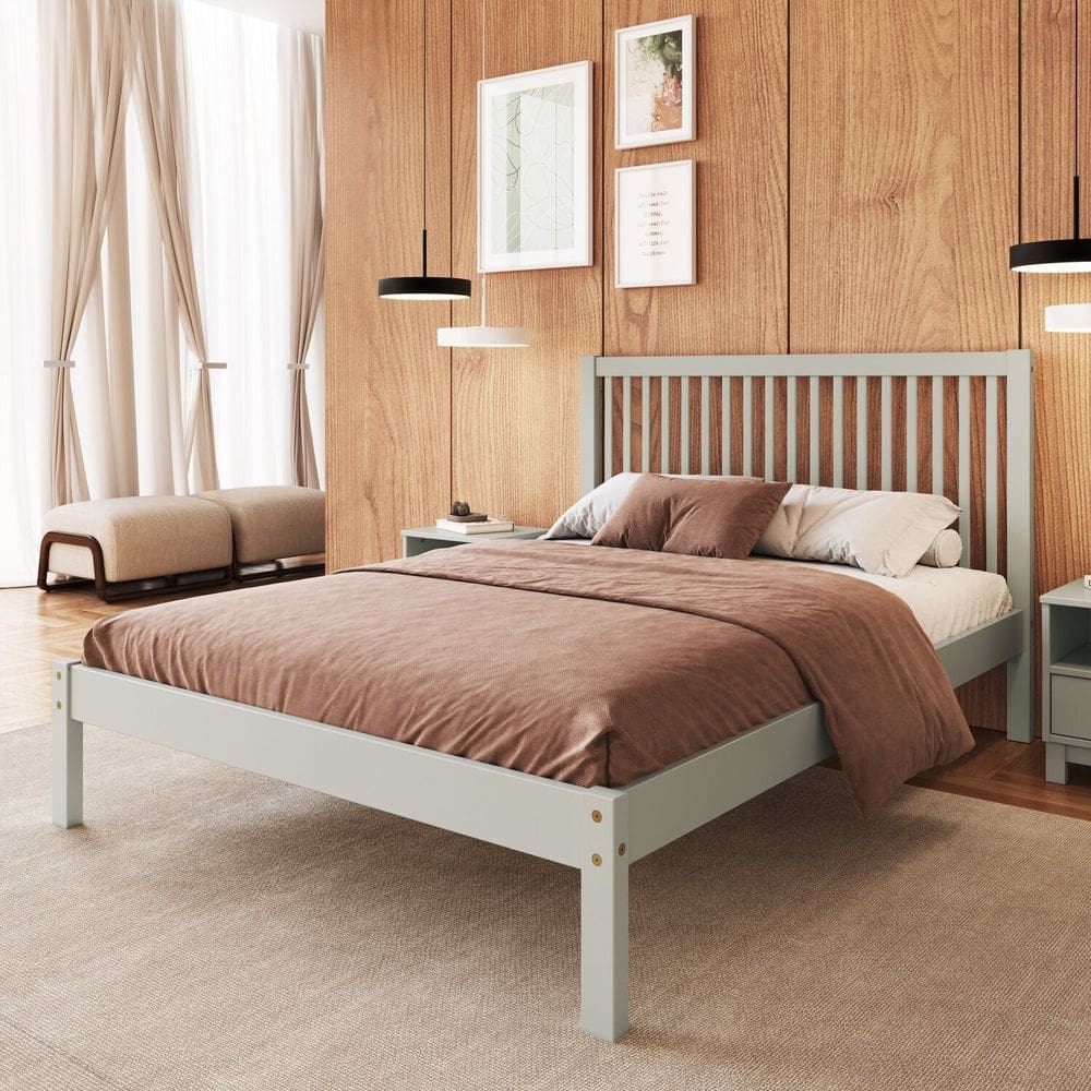 Cama de Casal Lucy de Madeira Maciça com Lastro Verde Frost