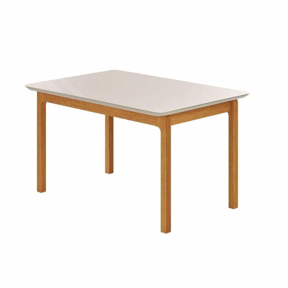 Mesa de Jantar Cativa 1,20cm X 0,80cm Retangular 4 Lugares Tampo Mdf com Vidro Cinamono/Off White