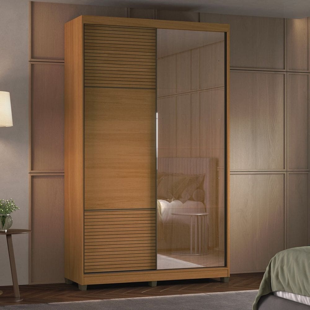 Guarda-roupa 2 Portas de Correr com Espelho e 02 Gavetas em 100% Mdf Thales Marrom
