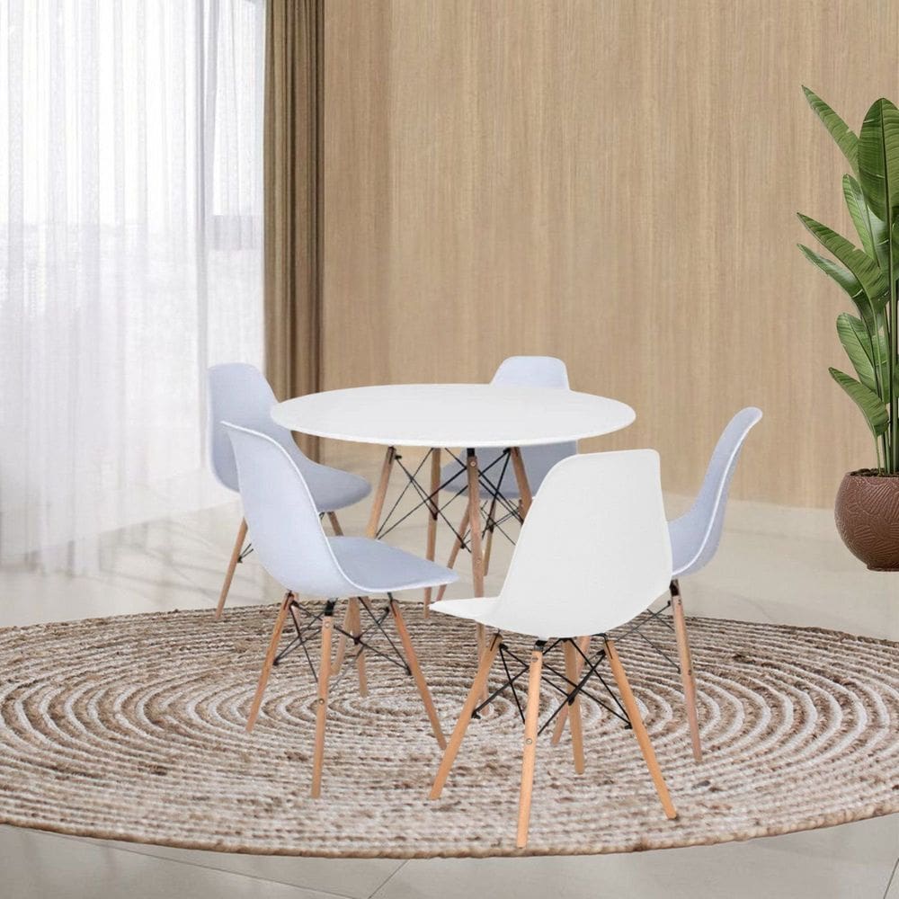 Conjunto Mesa de Jantar 100cm Eiffel e 5 Cadeiras Eiffel Branco