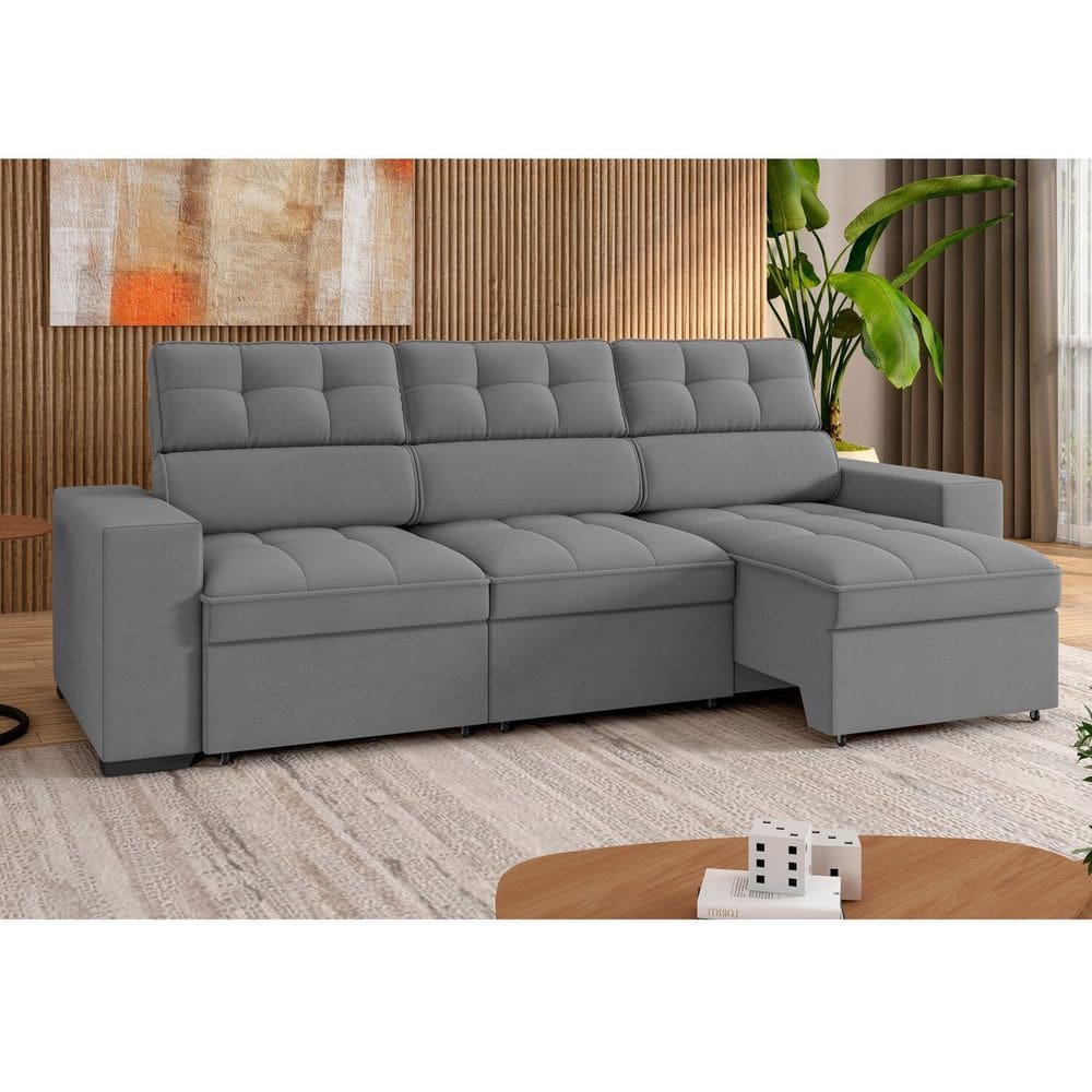 Sofá 4 Lugares Retrátil e Reclinável 290 Cm Grécia Cinza