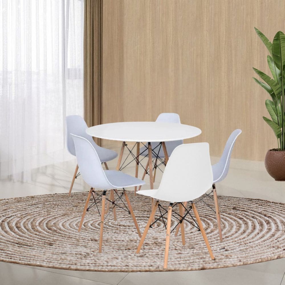 Conjunto Mesa de Jantar 120cm Redonda com 05 Cadeiras Eiffel Branco