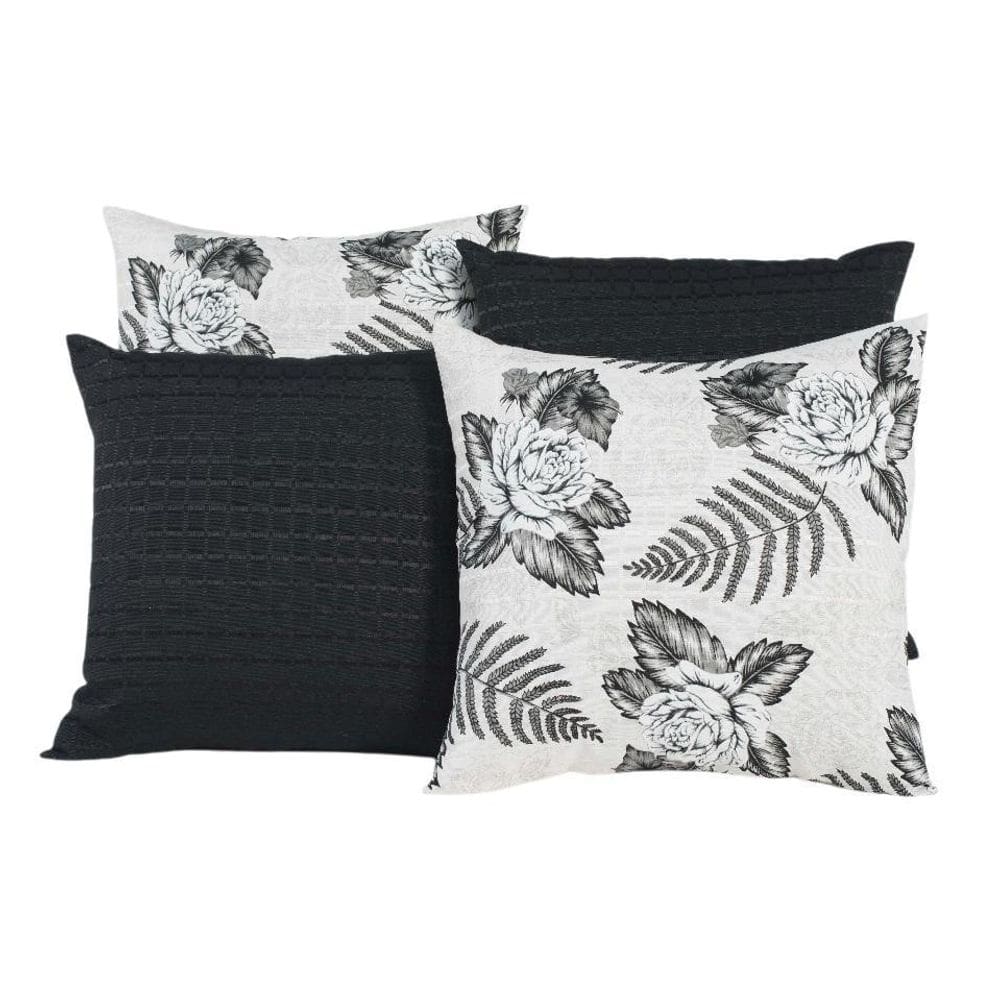 Kit 4 Capas De Almofadas Decorativas Flores Preto E Branco