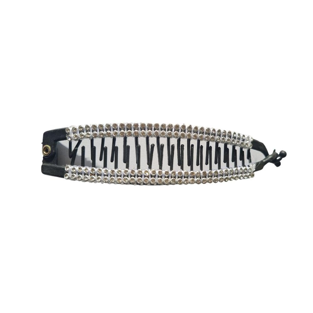 Kit 36 Presilhas De Cabelo Preta Banana Com Strass 15Cm