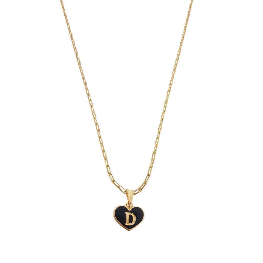 Colar Cartier 50Cm Coração Negro Letra D Banhado Ouro 18K