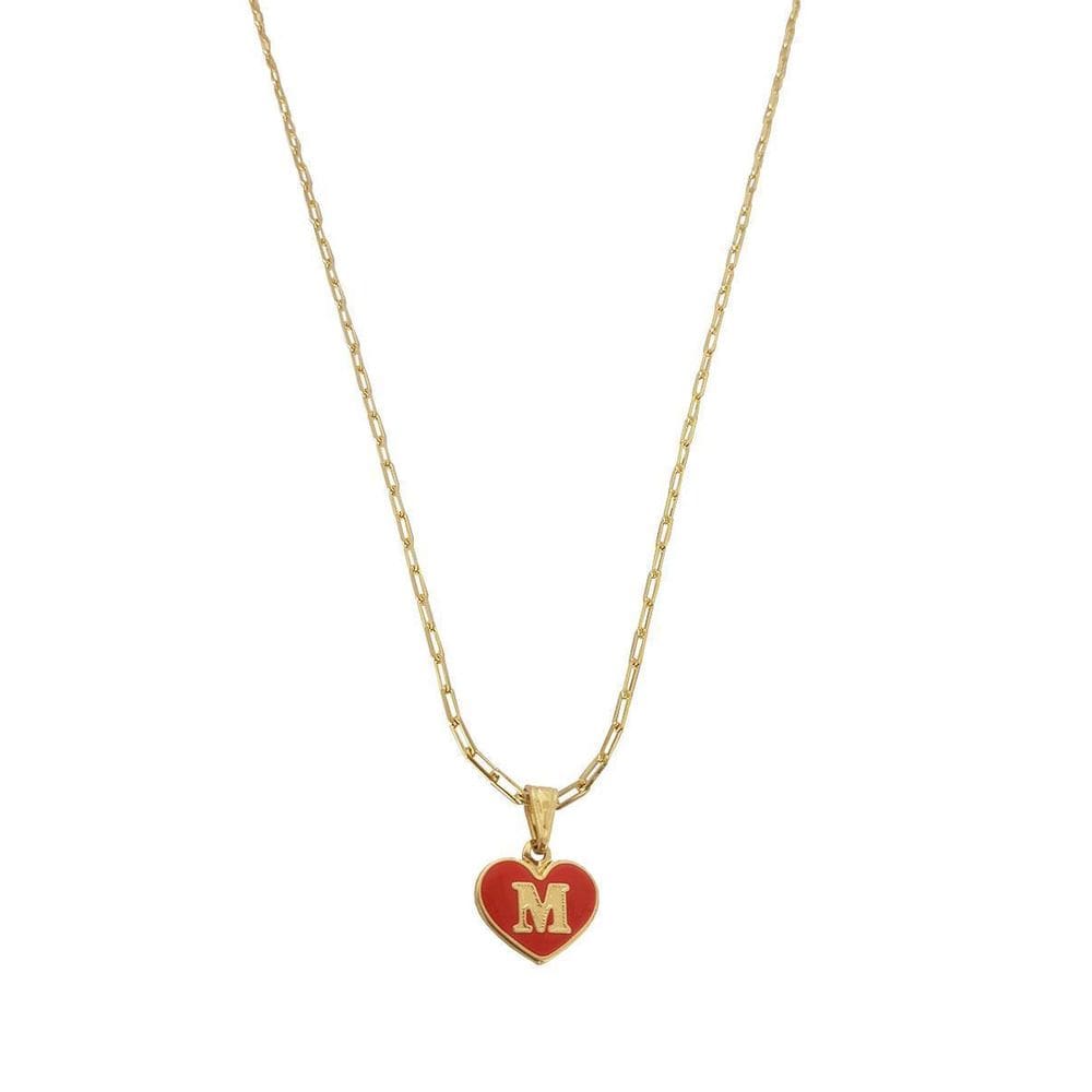 Colar Cartier 50Cm Coração Vermelho Letra M Banhado Ouro 18K