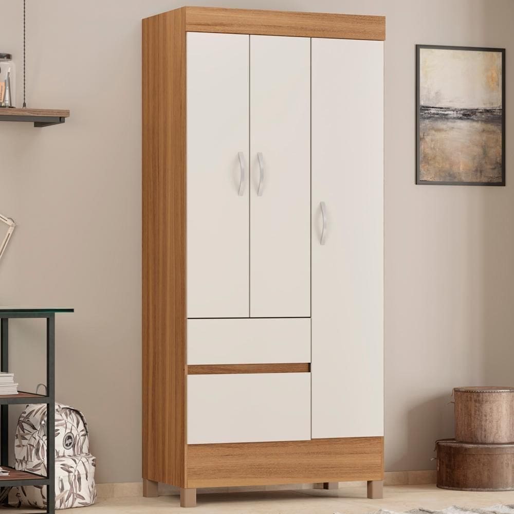 Guarda Roupa Solteiro 03 Portas Wind Amendoa Off White