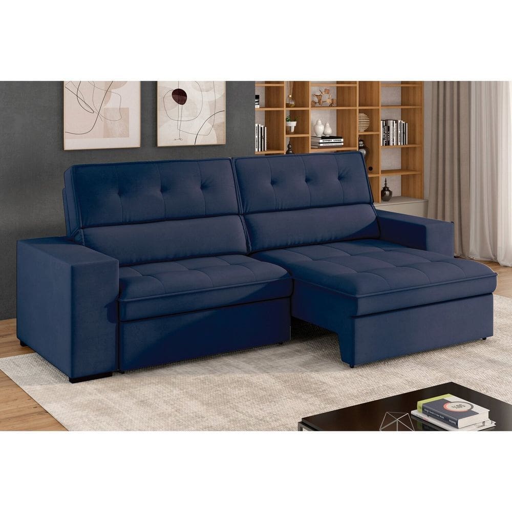 Sofá 4 Lugares Retrátil e Reclinável 250 Cm Grécia Azul