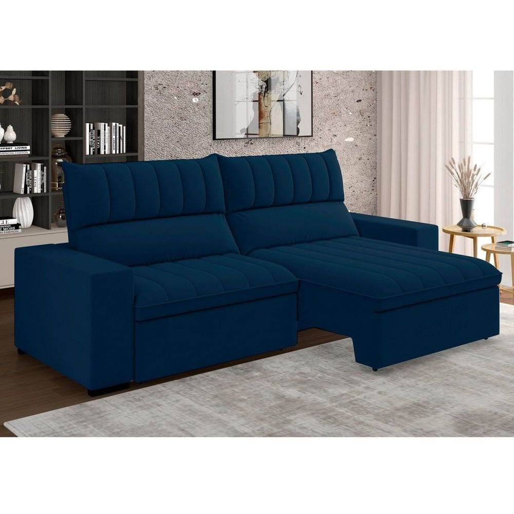 Estofado Retratil e Reclinável 3 Lugares 207cm New Mali Azul