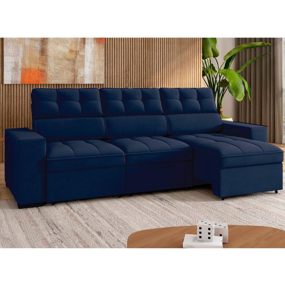 Sofá 4 Lugares Retrátil e Reclinável 290 Cm Grécia Azul