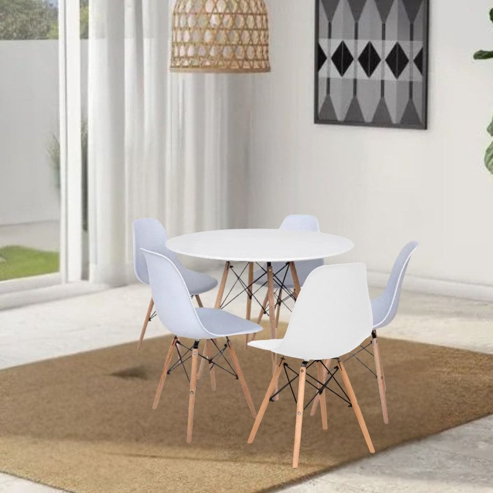 Conjunto Mesa de Jantar 110cm com 04 Cadeiras Eiffel Branco