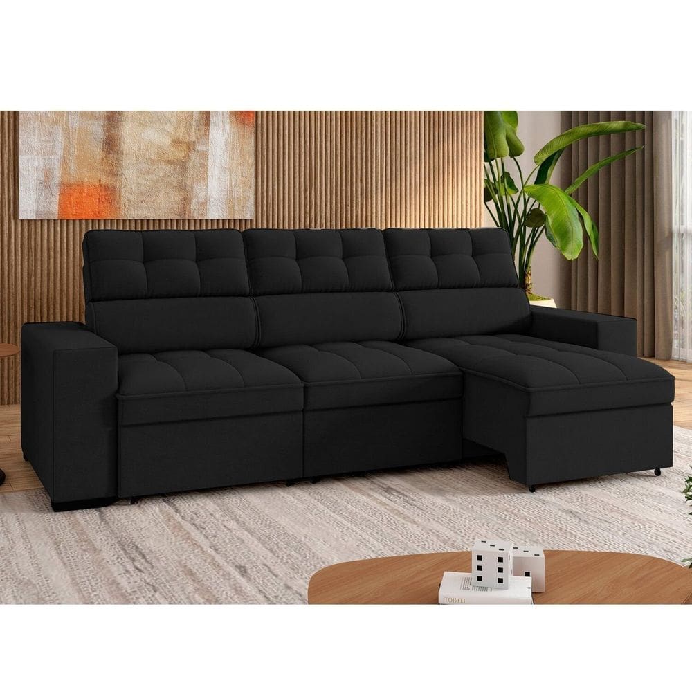 Sofá 4 Lugares Retrátil e Reclinável 290 Cm Grécia Preto