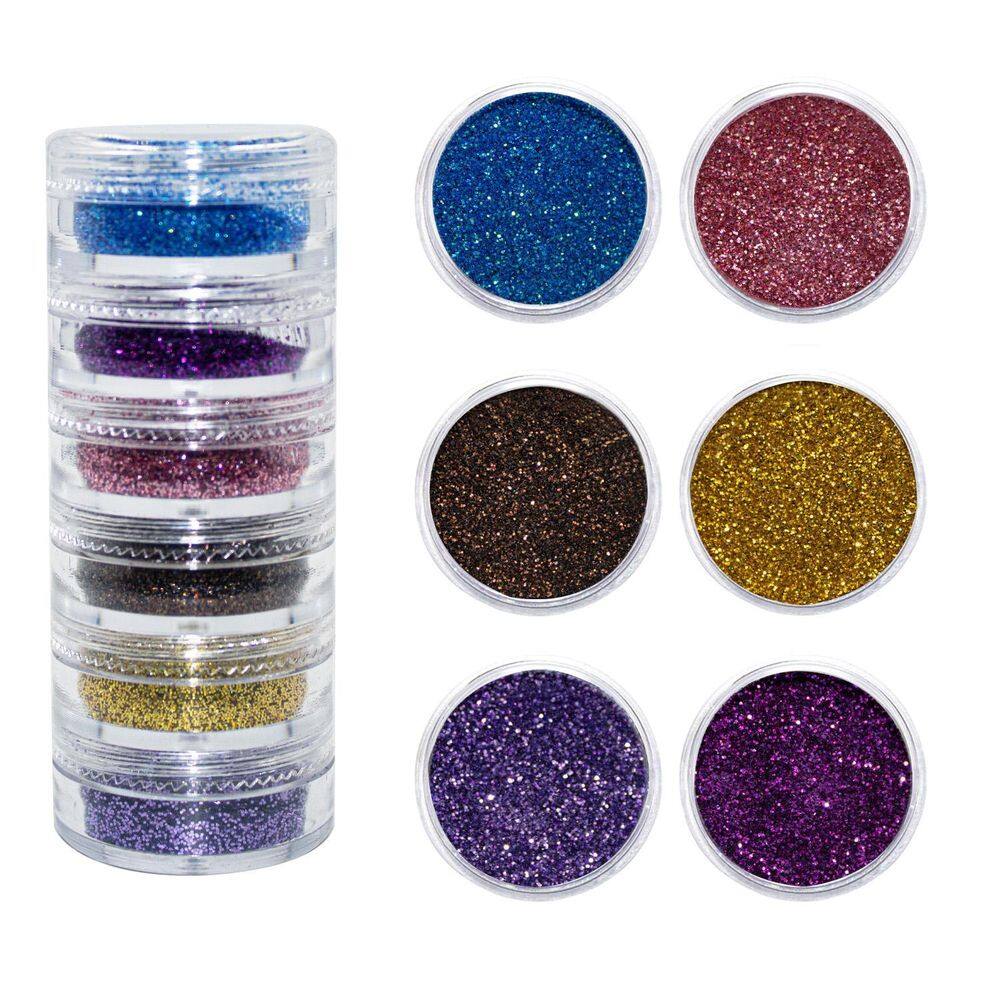 Torre Com 6 Potes De Glitter Fino Decoração Unhas Nail Art