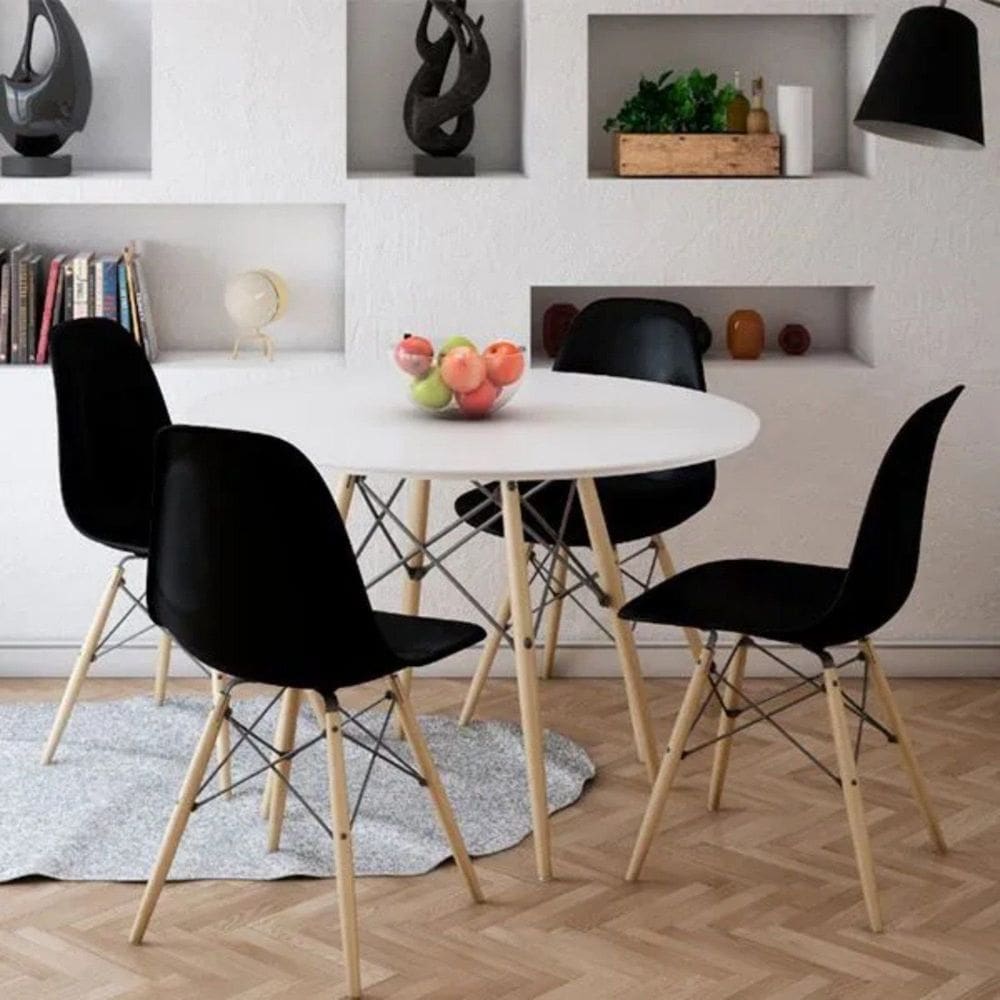 Conjunto Mesa de Jantar 110cm com 04 Cadeiras Eiffel Preto/Branco