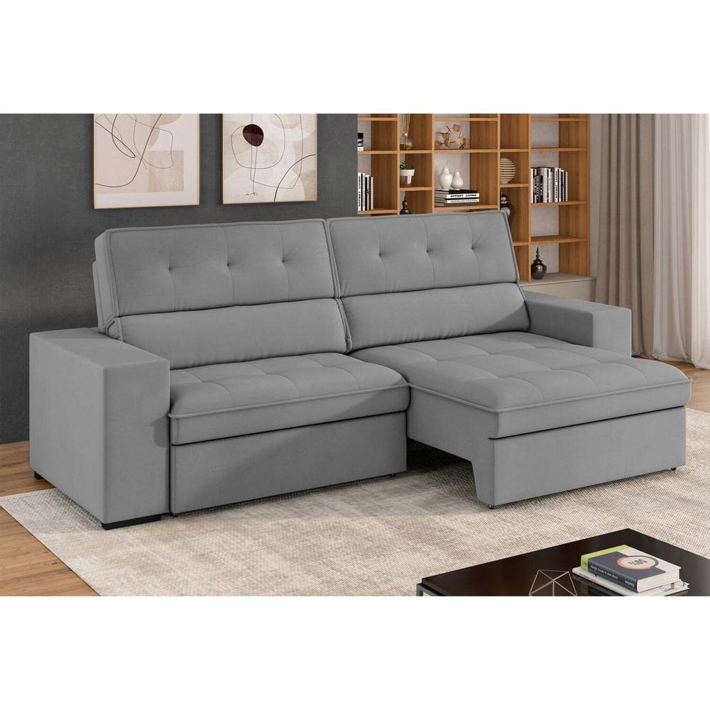 Sofá 4 Lugares Retrátil e Reclinável 250 Cm Grécia Cinza