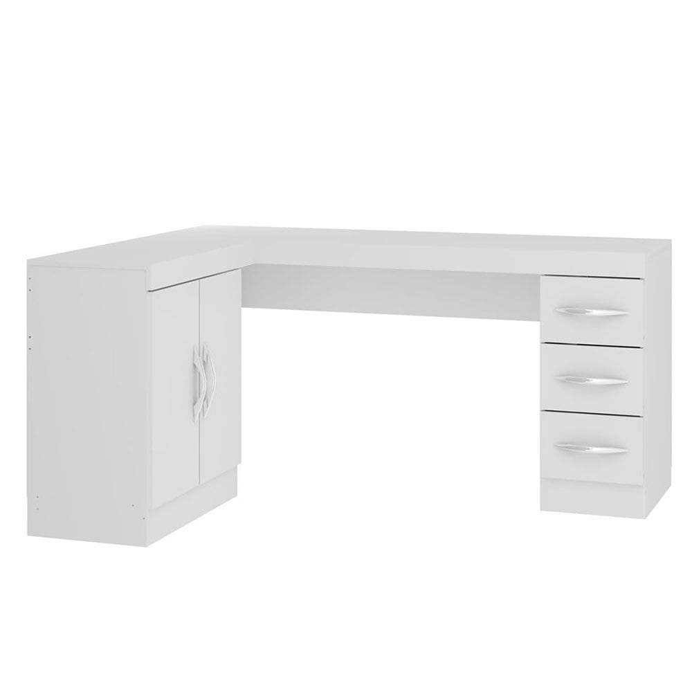Mesa Escritório em L com Armário e Gaveteiro 120x75cm 156x75cm MDP Branco Menu Móveis