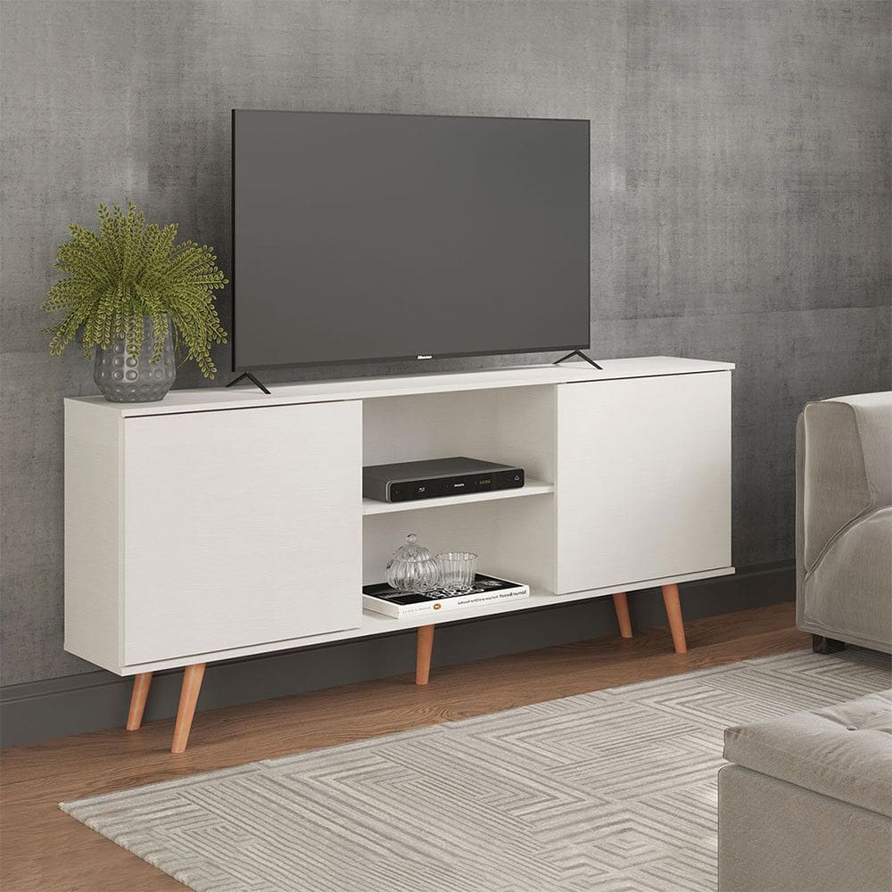 Rack Aparador para Sala TV 65 Polegadas 180x79cm MDP Branco Menu Móveis