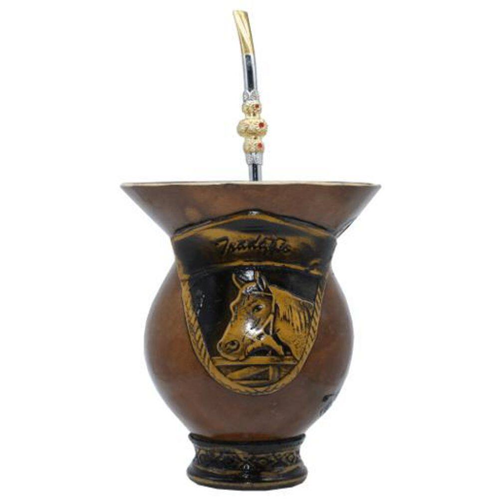Kit Conjunto Chimarrão Cuia Cavalo E Bomba Luxo Tradicional