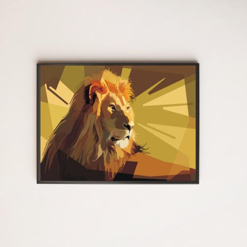 Quadro Decorativo Leão Geométrico 24X18Cm Preto