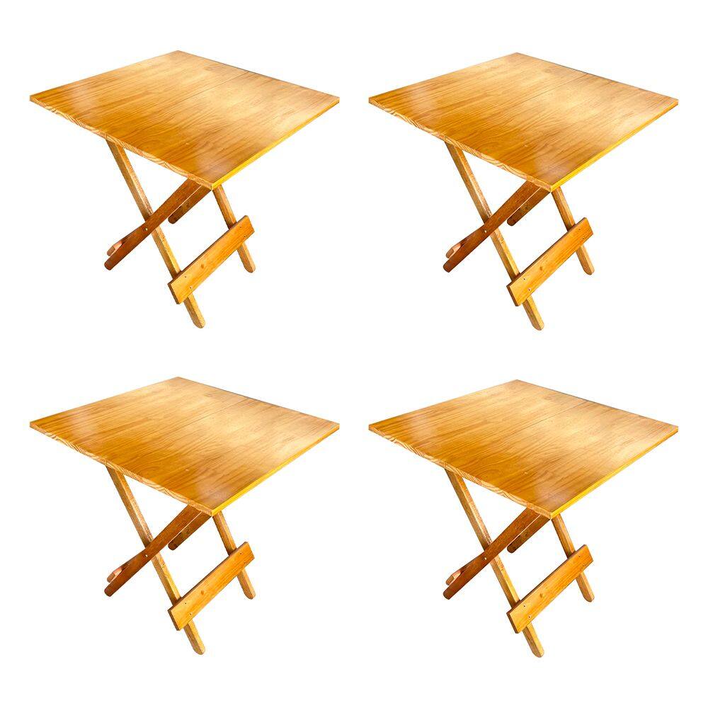 Kit 4 Mesa Dobrável 70x70cm em Madeira Maciça para Restaurantes e Lanchonetes