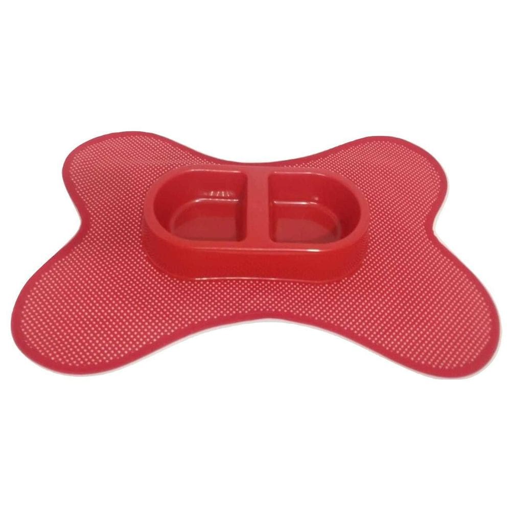 Kit Tapete Vermelho Poá E Comedouro/Bebedouro Duplo Vermelho