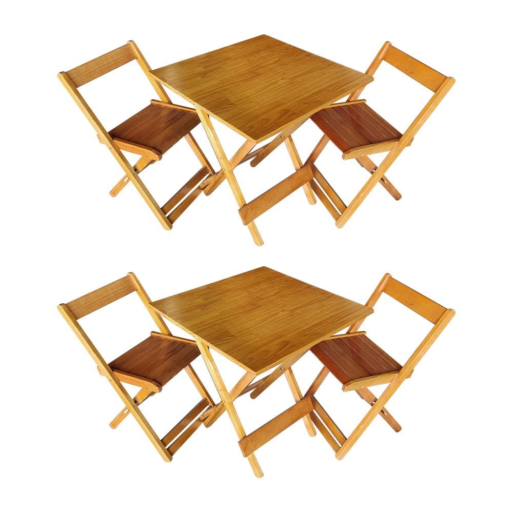 Kit 2 Conjuntos de Mesa Dobrável 70x70cm em Madeira Maciça para Restaurantes C/ 2 Cadeiras