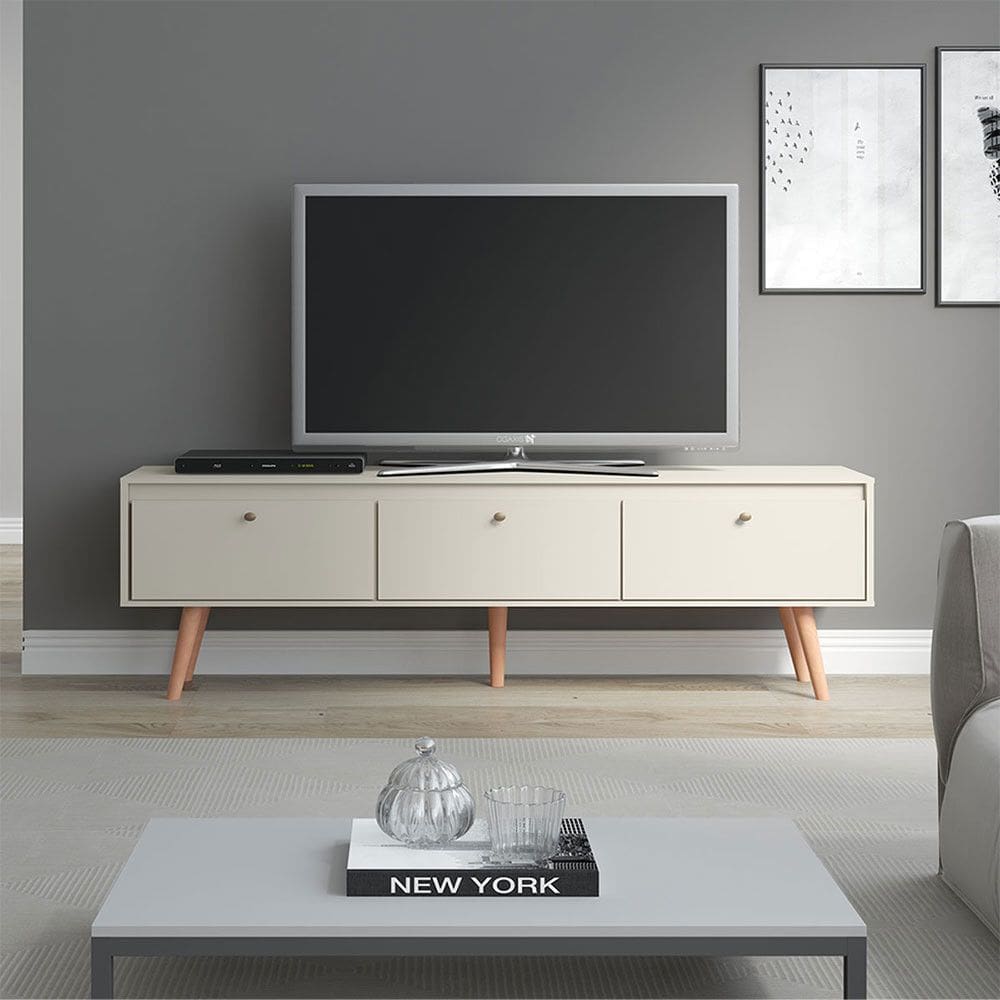Rack Memphis para TV 65 Polegadas com 3 Portas Retrô 160x59cm MDP Champanhe Menu Móveis