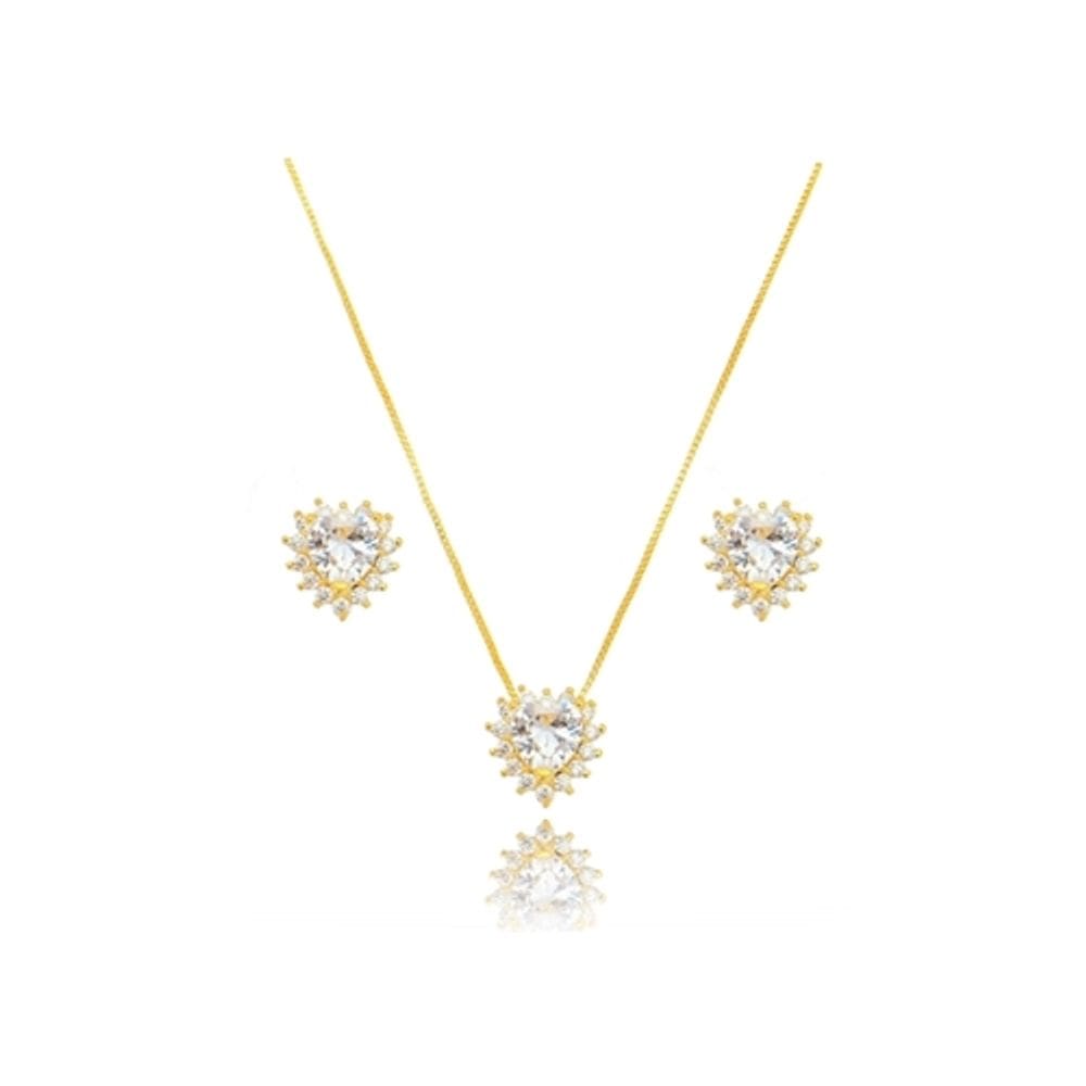Conjunto Coração de Cristal Cravejado de Zircônias