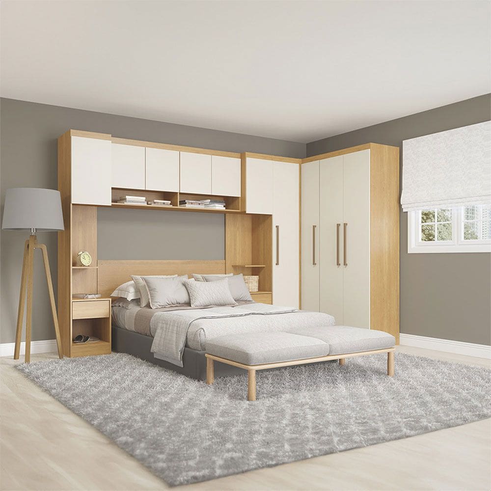 Guarda Roupa Casal Modulado com Painel Cabeceira Selene 7 Peças Carvalho Menu Móveis