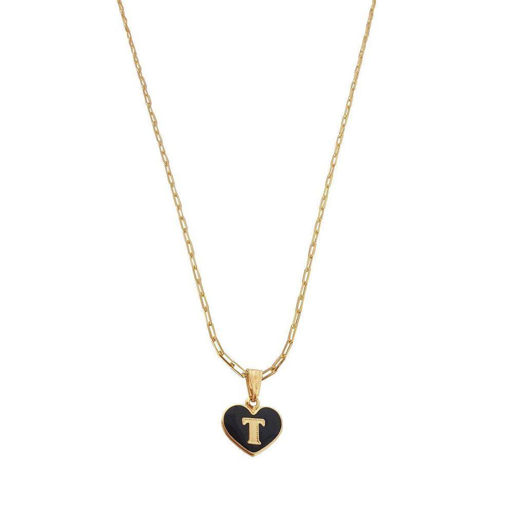 Colar Cartier 60Cm Coração Negro Letra T Banhado Ouro 18K
