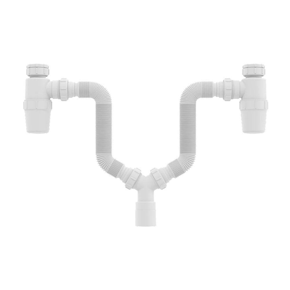 Sifão Duplo Sanfonado Extensível Censi Com Copo Horizontal Branco