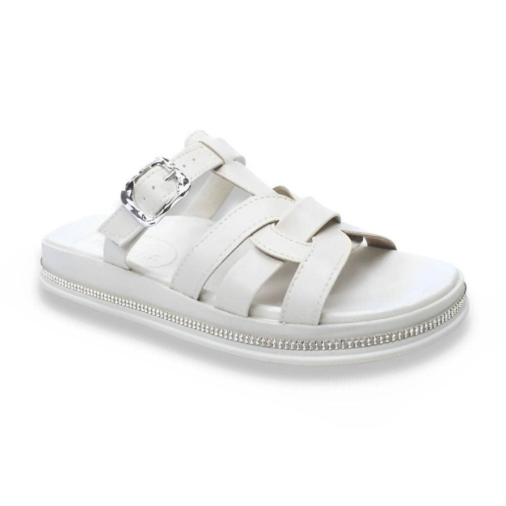 Papete Rasteira Moleca Moderna Strass Fivela Feminina Branca
