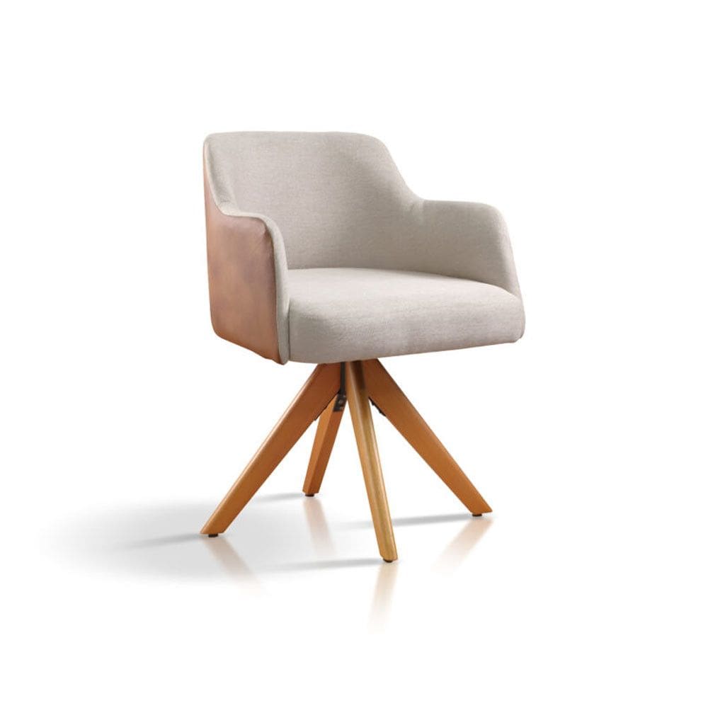 Poltrona Prisma com Base de Madeira Maciça com Detalhe em Courino Caramelo 65cm JC Estofados