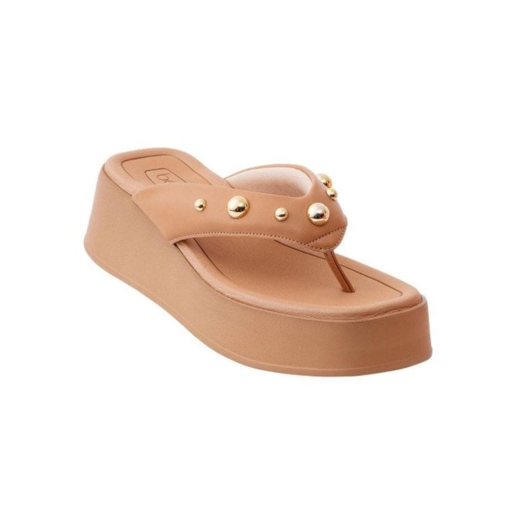 Tamanco Beira Rio De Dedo Plataforma Tachas Feminino Nude